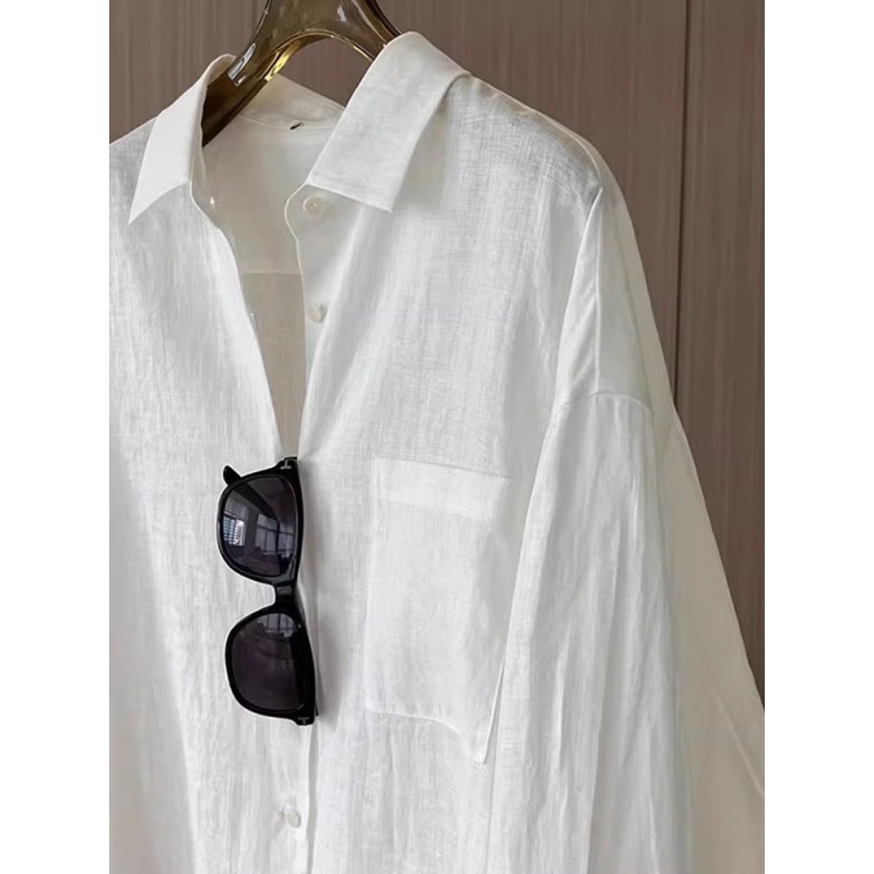 White Sun Protection Long Sleeve Shirt Jacket Women Summer Thin Cardigan Outerwear Blouse Top