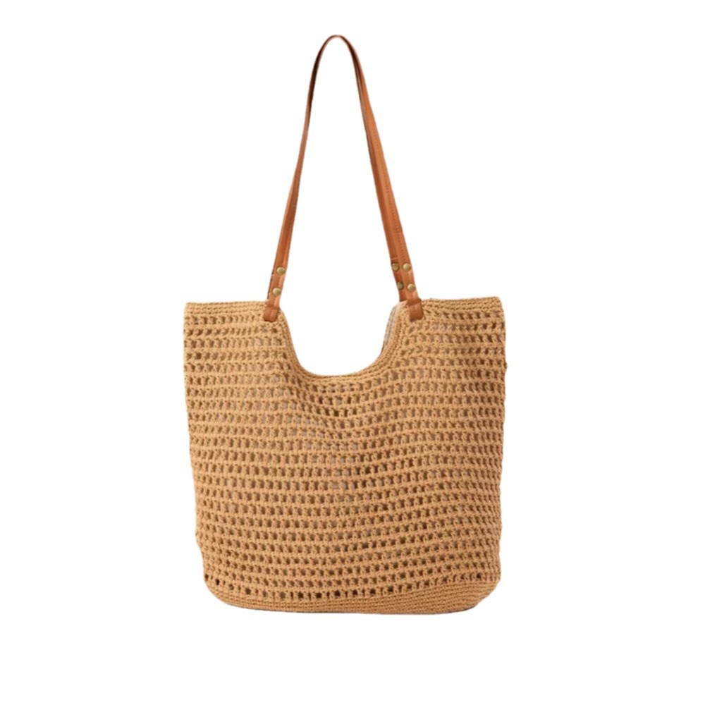 Cotton Thread Straw Bag Women's New Handwoven Large Capacity Single Shoulder Tote Bag Vacation Beach Bag