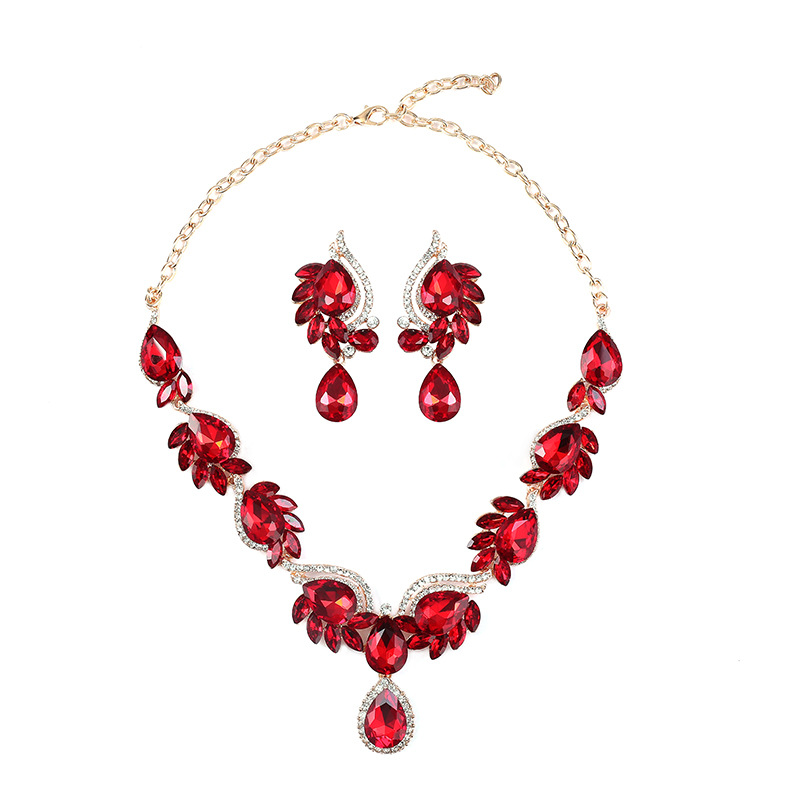 Multi-Color Gemstone Necklace Set Women Bride Banquet Dress