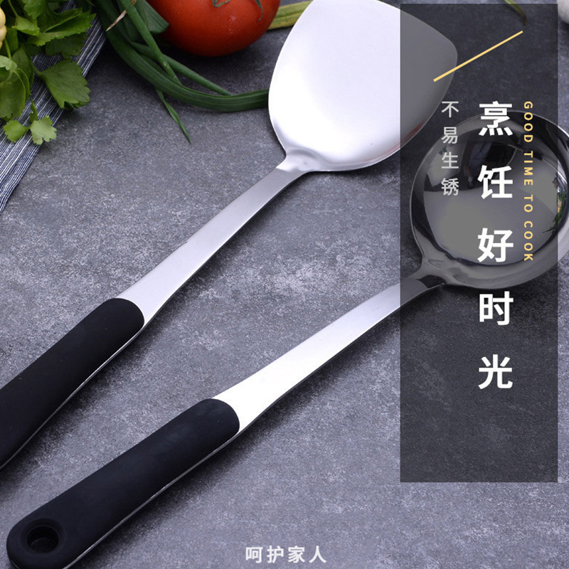 Stainless steel kitchen utensil set 4-piece soup spoon, spatula, slotted spoon, frying spatula, customizable with logo, anti-scald