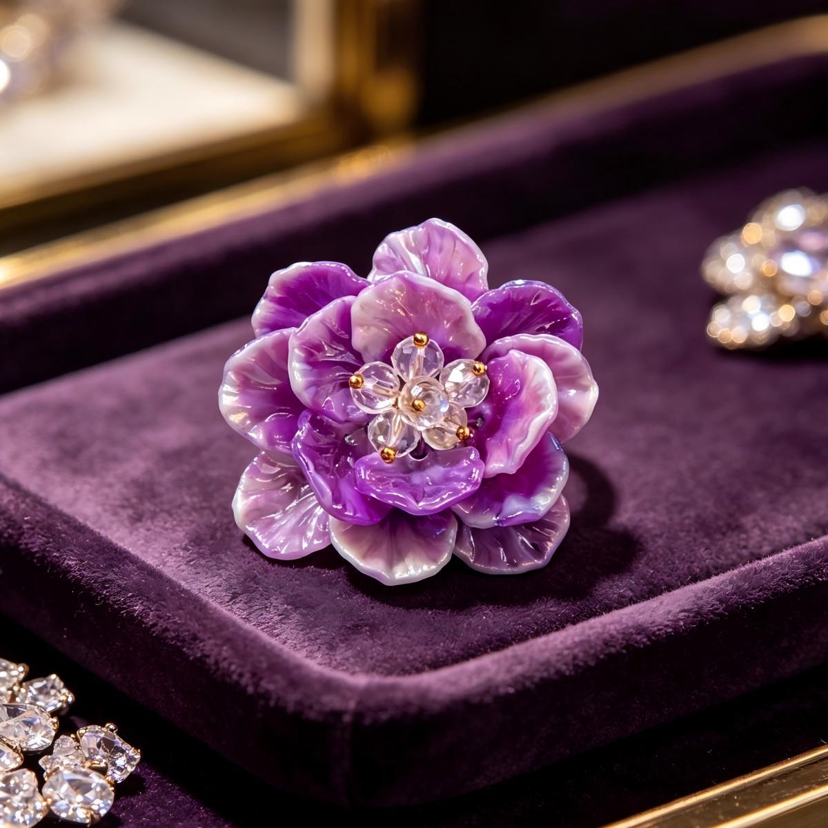 High-quality fresh and sweet colorful resin petal flower dopamine adjustable ring