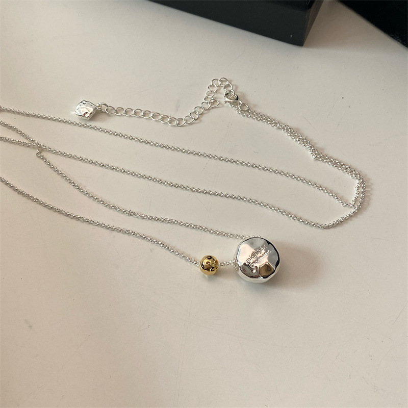 Gold and silver contrasting small bead necklace for women, copper plated 18k gold, simple casual sweater chain