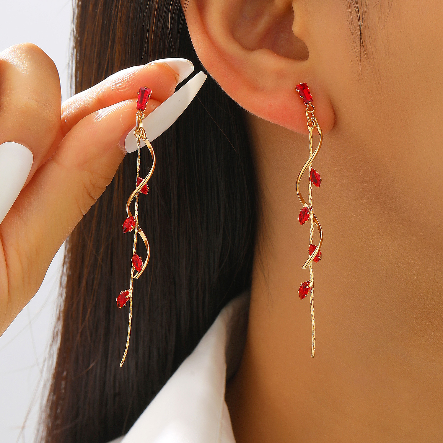 Long Zircon Tassel Earrings Women Twisted Stud Earrings Ear Decor