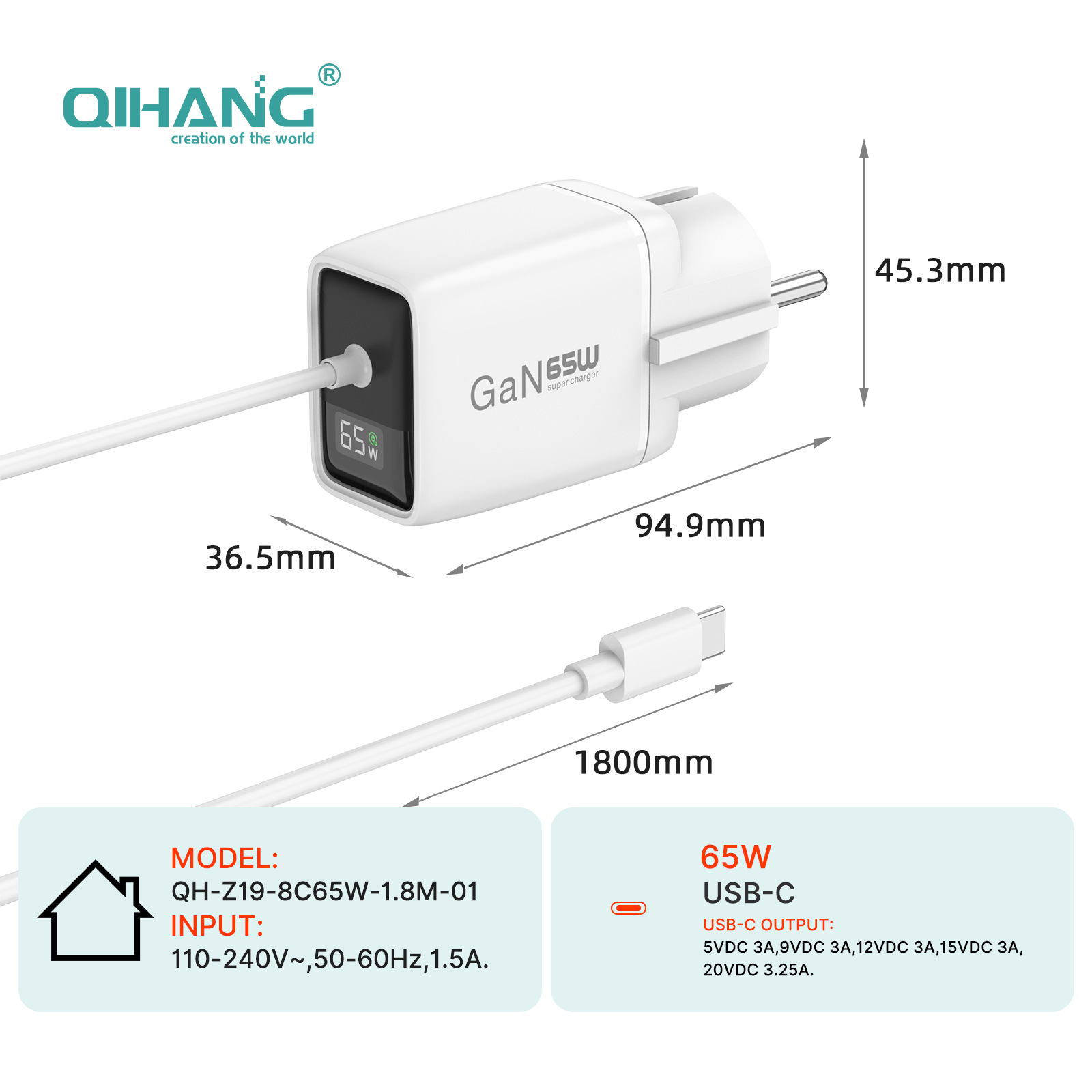 PD65W Charging Head Digital Display Compatible with Apple 17 Huawei Xiaomi Laptop Korean Standard European Standard GaN Charger