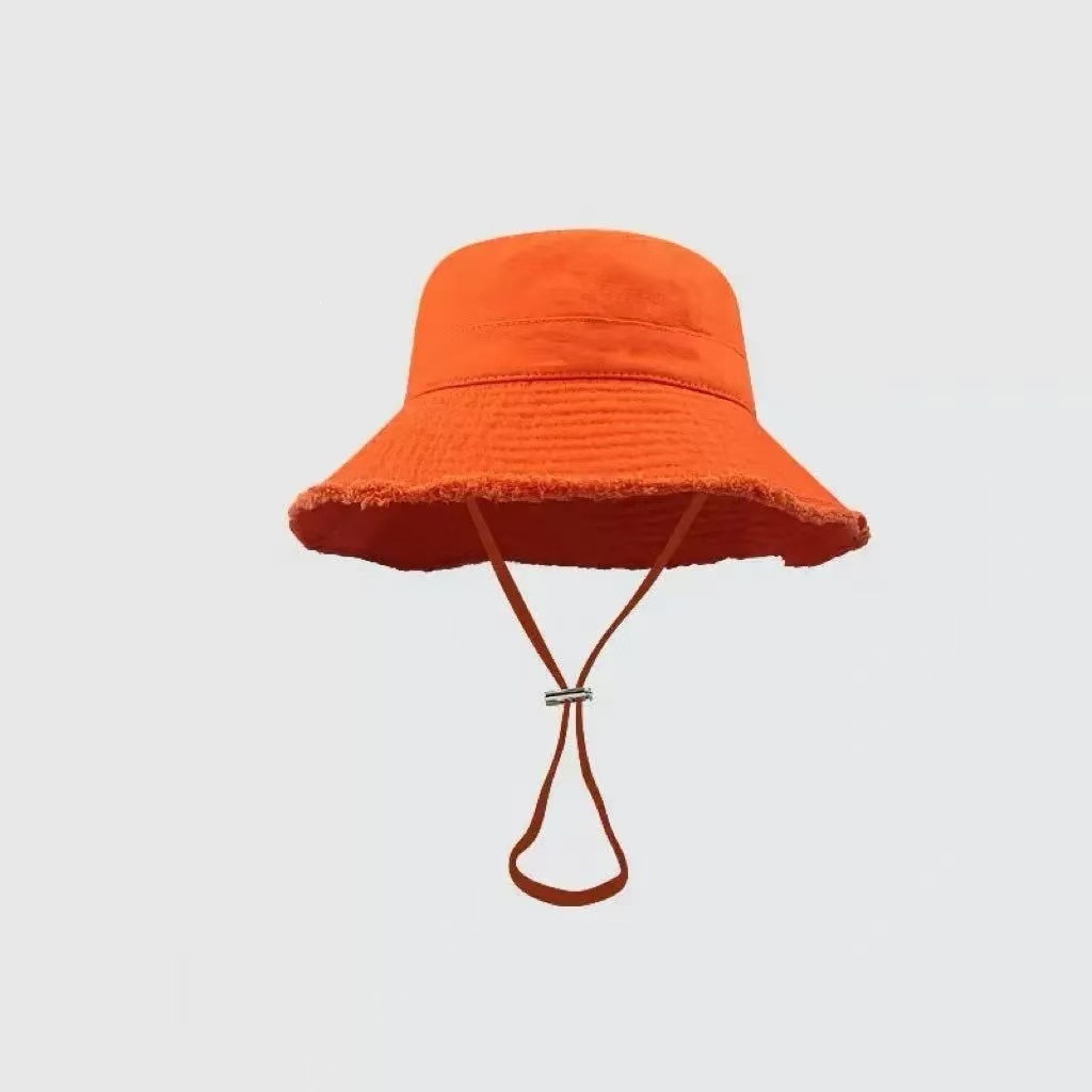Summer Cotton Washed Raw Edge Fisherman Hat for Men and Women, Outdoor Vacation Sun Hat, Drawstring Sun Hat, Basin Hat