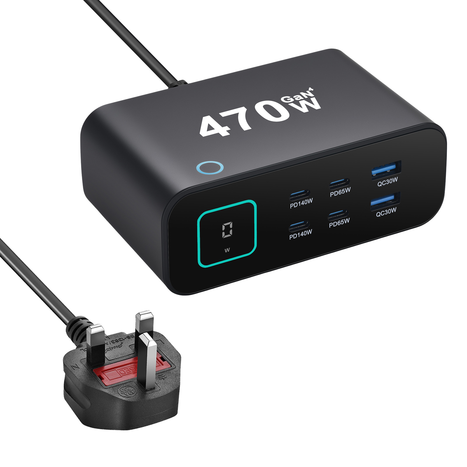 New TFT Display Desktop Charger Multi-Function Charger GaN PD3.1 Fast Charger 140W Multi-Port Fast Charger 470W