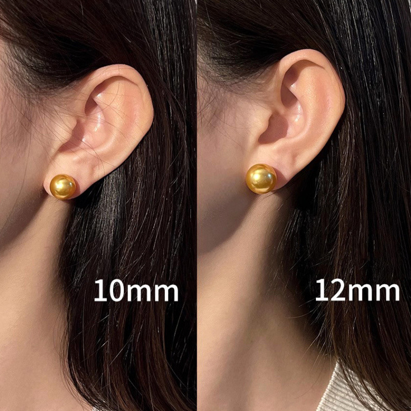 999 silver round round strong light pearl earrings sterling silver stud earrings women South Sea golden pearl no ear hole mosquito coil clip earrings