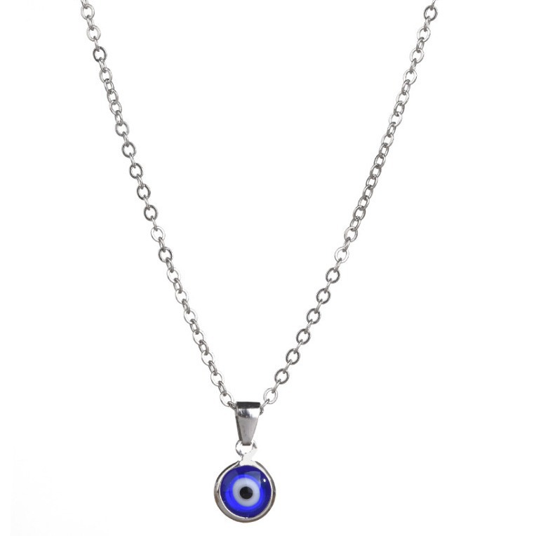 Alloy Evil Eye Pendant Necklace 8mm Round Bead Evil Blue Eye Resin Beaded Bracelet