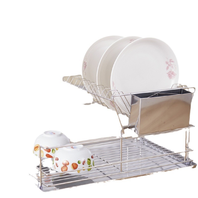 Stainless Steel Kitchen Bowl Dish Storage Rack Multifunctional Double-Layer Tabletop Bowl Rack Dish Rack Drain Rack Kitchen Supplies