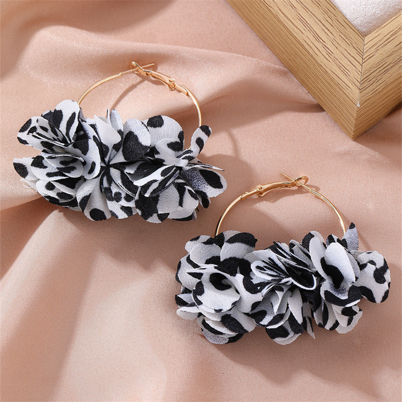 EZ2949 Accessory Sweet Geometric Cloth Flower Earrings Alloy Large Circle Earrings Drop Women