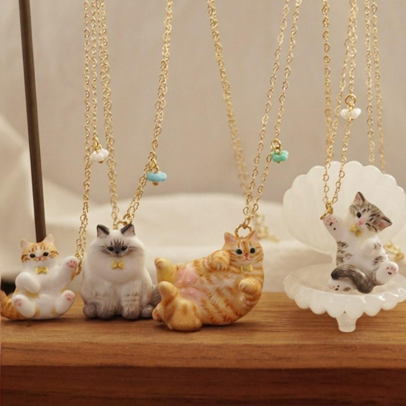 New necklace cute electroplated oil cat oil-plated gold animal series pendant necklace copper