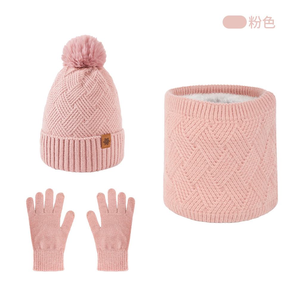 Knitted Hat Gloves Neck Gaiter Women Winter Warm Double-Layer Fleece-Lined Outdoor Cold-Proof Earflap Wool Hat Knit Hat