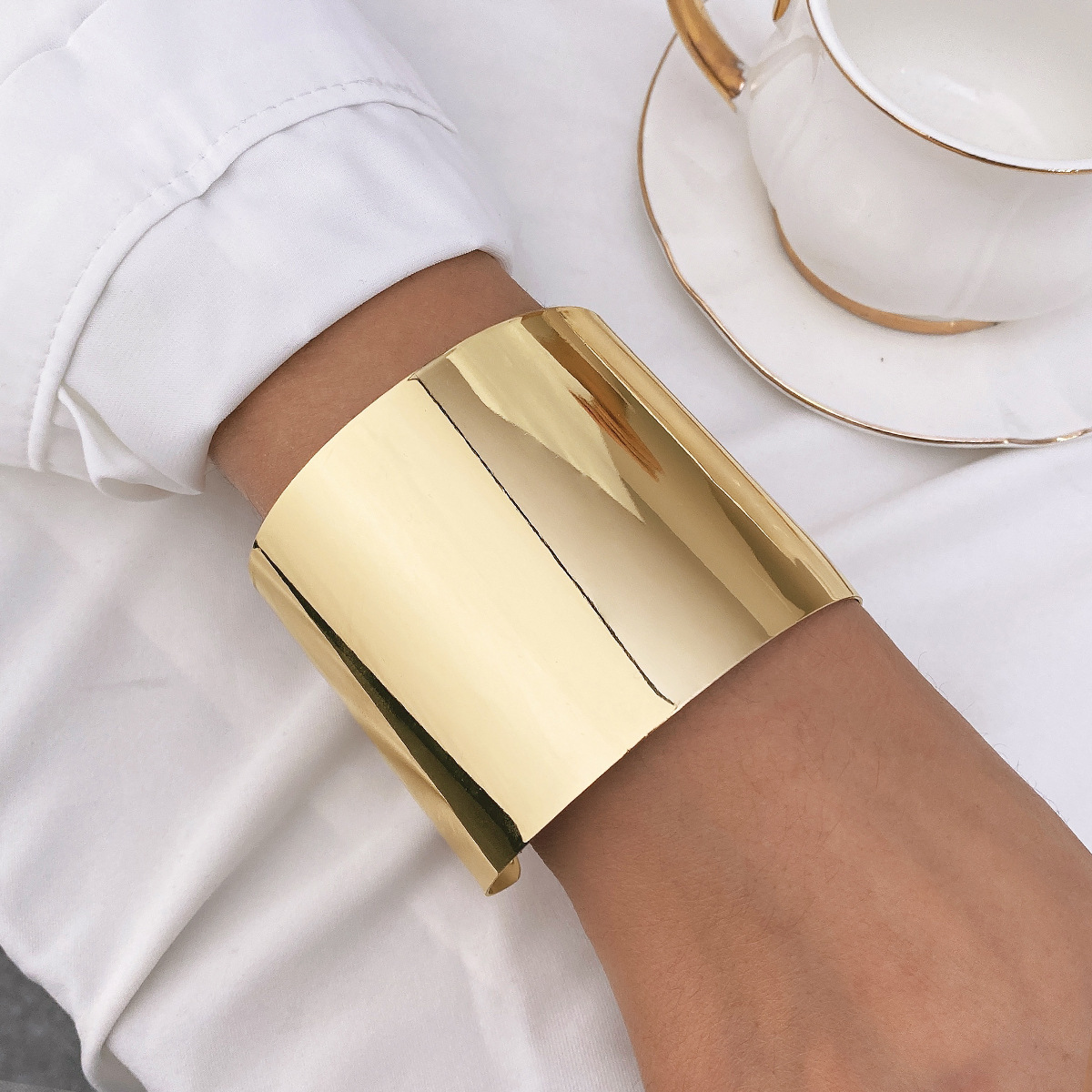 Trendy Exaggerated Large Area Smooth Bangle Bohemian Style Multi-Layer Alloy Bangle Women's Hand Jewelry