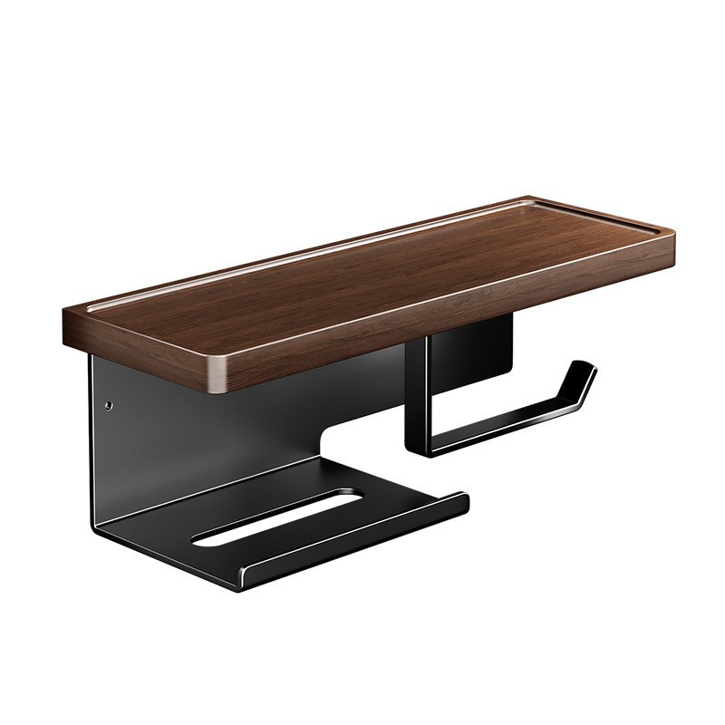 Walnut Bathroom Toilet Paper Holder No-Drill Tissue Rack Washroom Napkin Rack