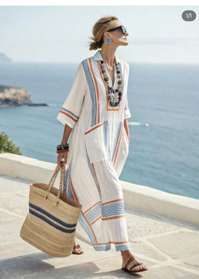 2026 new style striped loose long dress women's beach vacation dress summer women's clothing