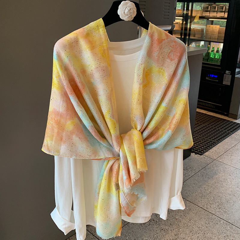 Scarf for women, summer thin gauze scarf, cotton-linen scarf, blue feather tassel beach towel sunscreen shawl