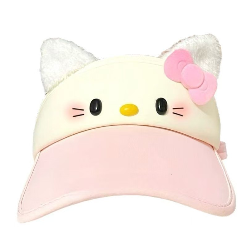 HelloKitty Sun Protection Hollow Top Hat, Cute Sunshade Hat, Face Slimming, Cartoon Kitty Cat, Face Slimming Hat