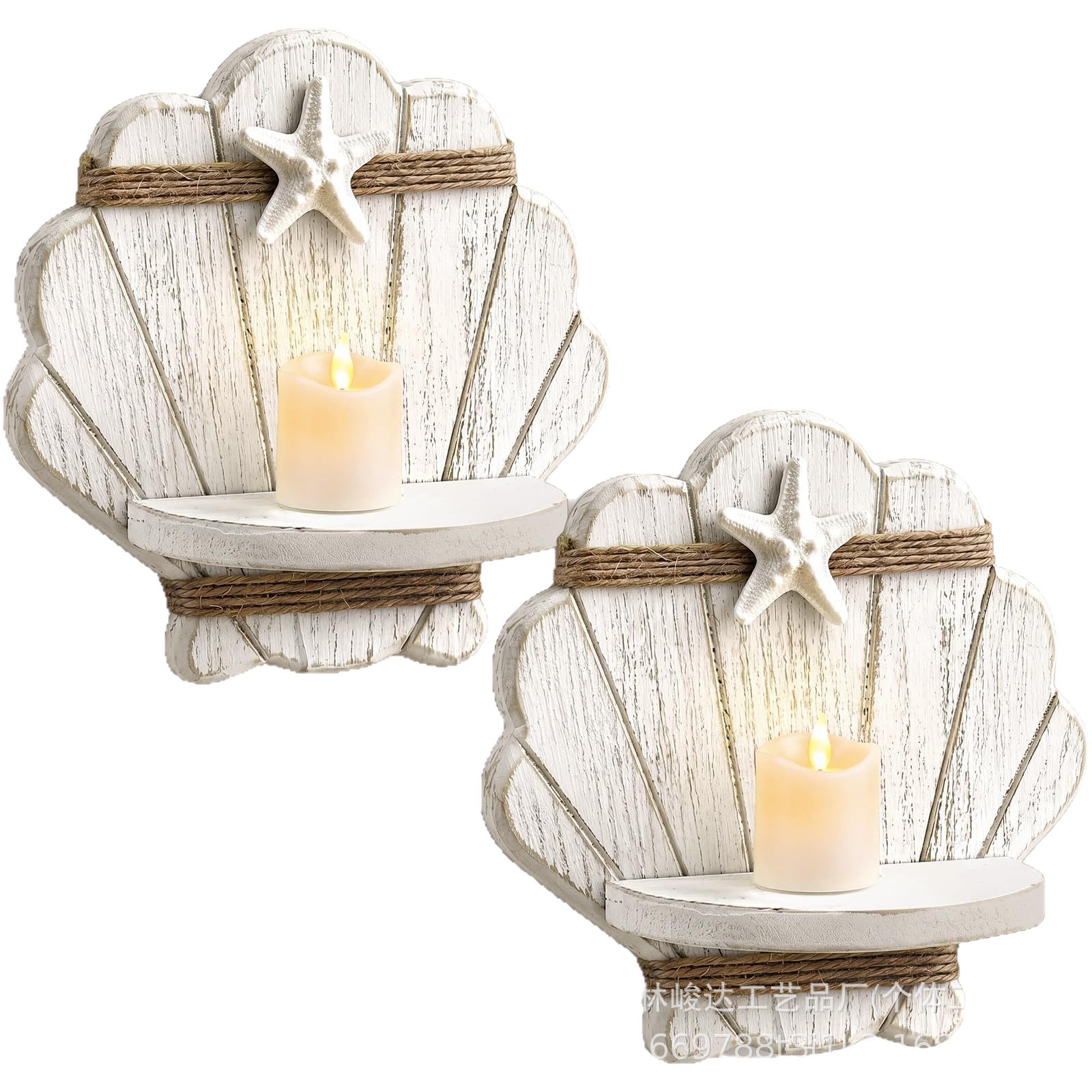 Wall-mounted wooden candle holder, bohemian style shell-shaped storage shelf, home living room wall decoration