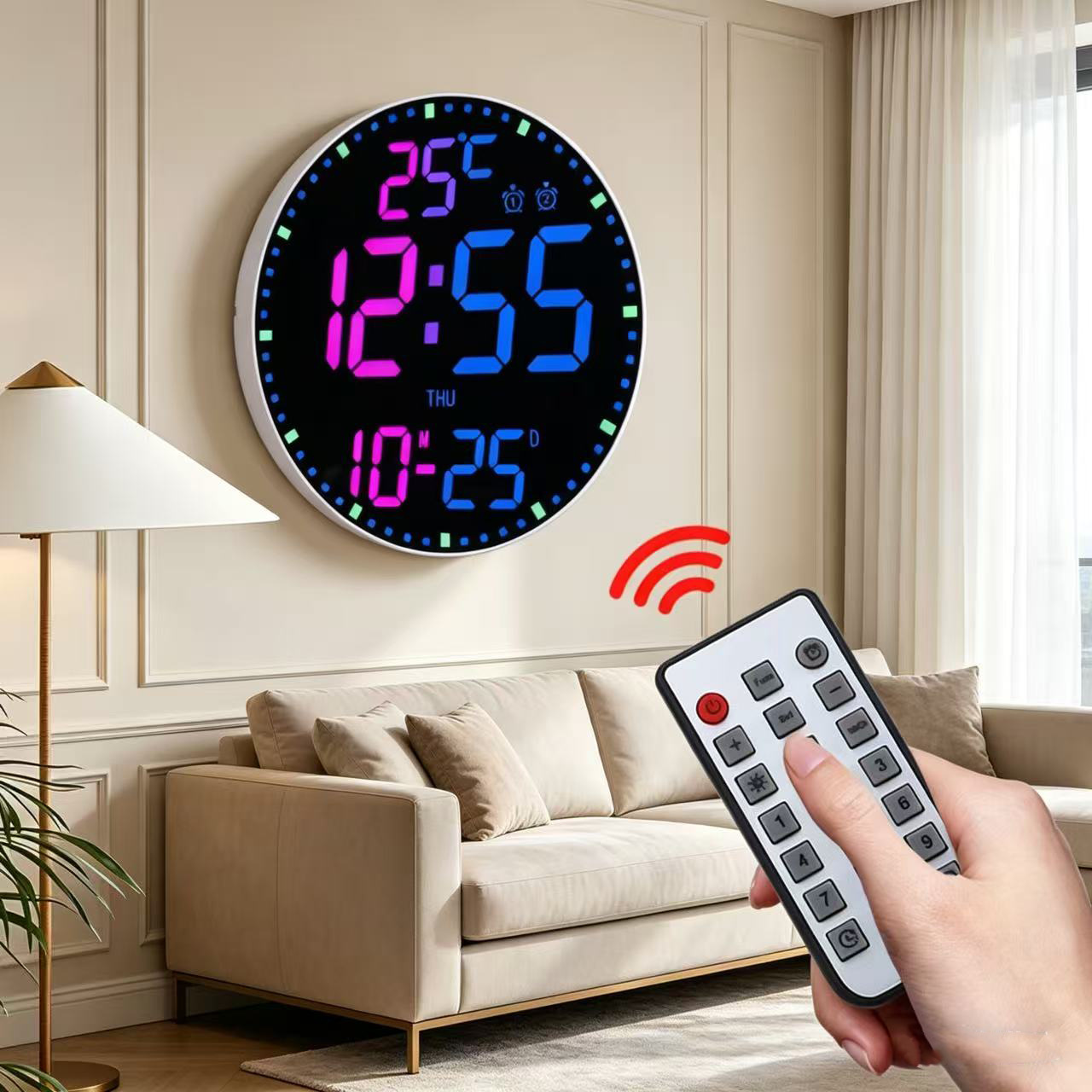 12-inch remote control electronic wall clock, digital perpetual calendar, living room alarm clock, student countdown round clock