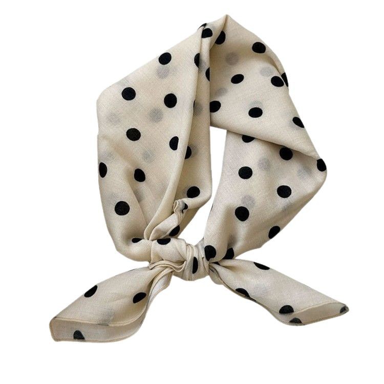 Self-retained soft square scarf with floral and polka dot cotton-linen decorative headscarf, fresh waist scarf