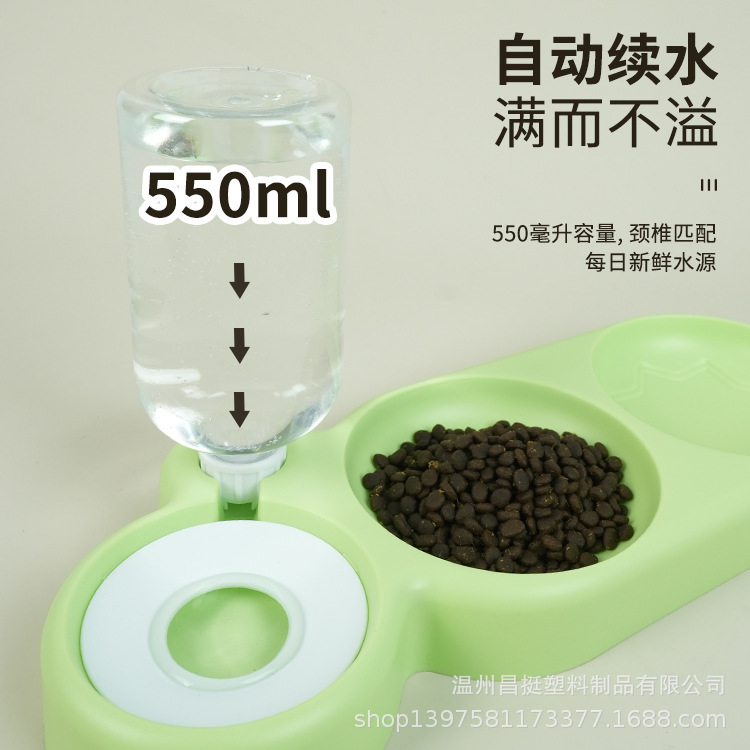 Automatic pet water and food dispenser, double bowl set for cats, combined feeding and watering