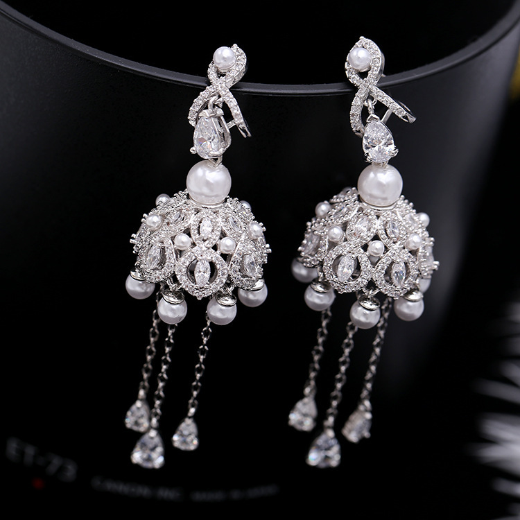 s925 Silver Needle Super Fairy Zircon Inlaid Face-Shaping Earrings Long Tassel Flying Butterfly Earrings