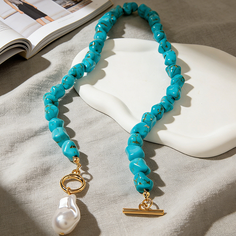 Jewelry Bohemian Style Turquoise Bead Pendant Necklace OT Clasp Necklace