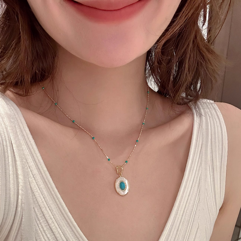 New Chinese Style Freshwater Pearl Square Sugar Turquoise Necklace Women Collarbone