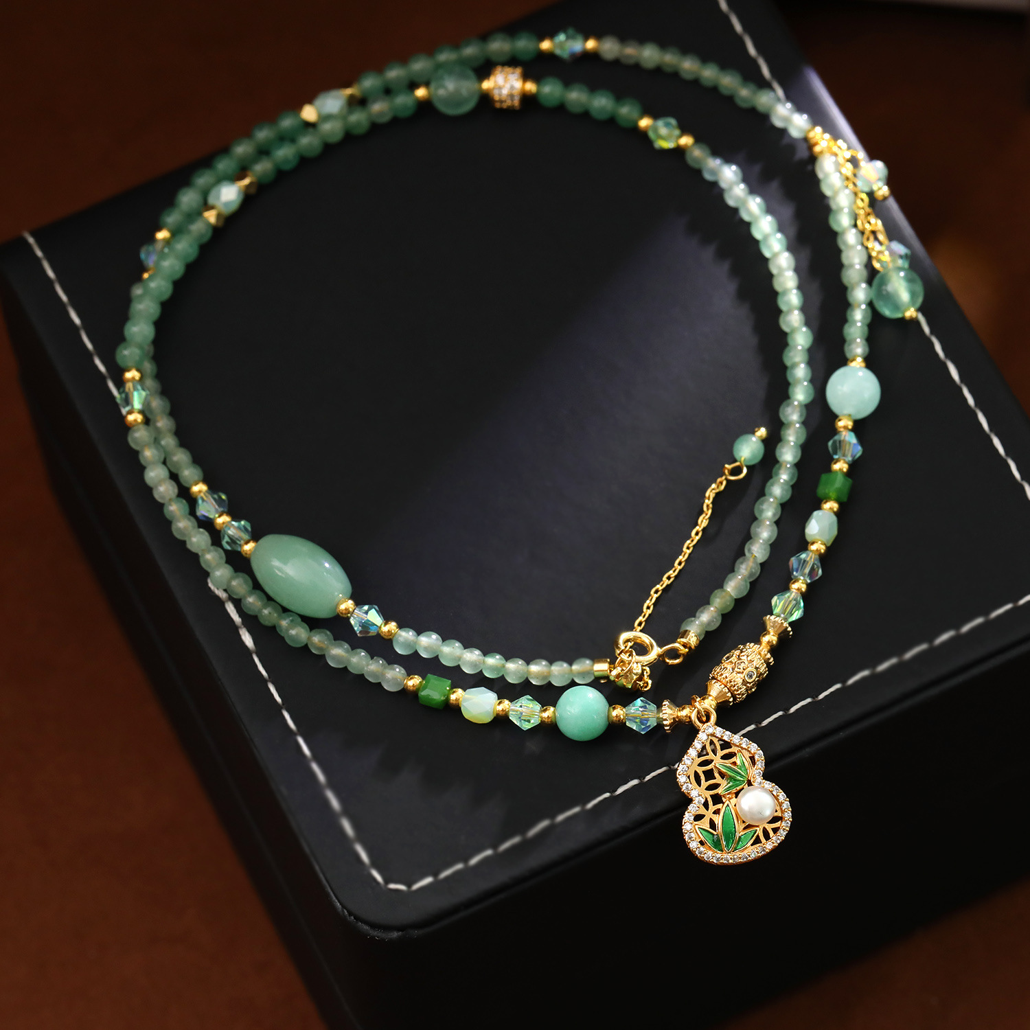 New Chinese Style Gourd Jade Beaded Necklace Women National Style Collarbone Chain Accessories