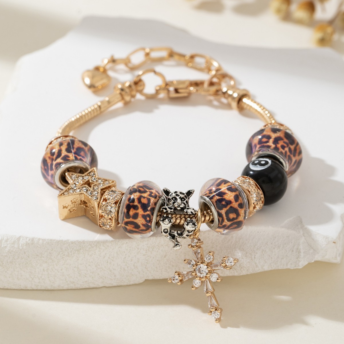 Leopard star charm bracelet for women beaded jewelry accessories
