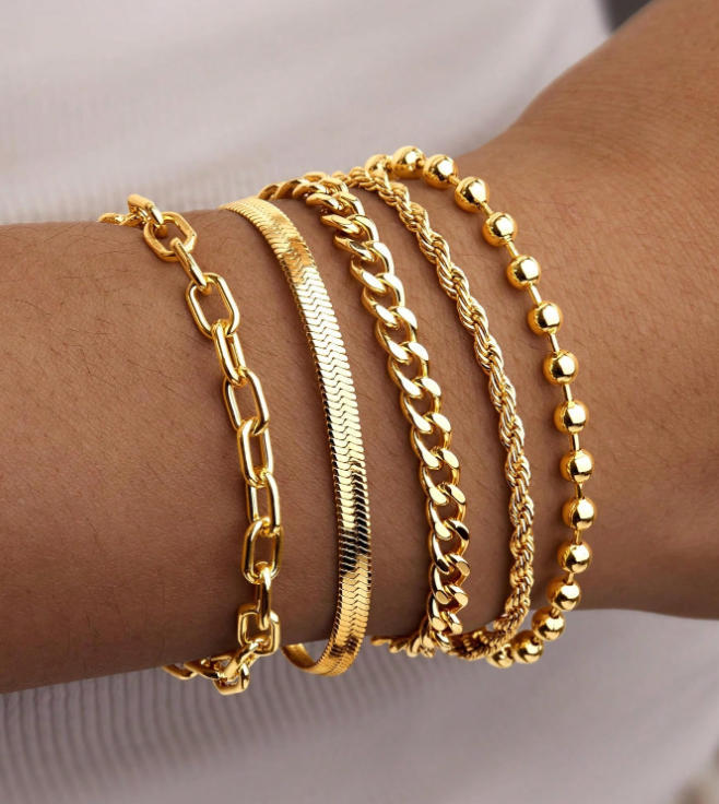 Bohemian Minimalist Hand Jewelry Metal Chain Women's Set 5 Multi-Layer Chain Simple Bracelet
