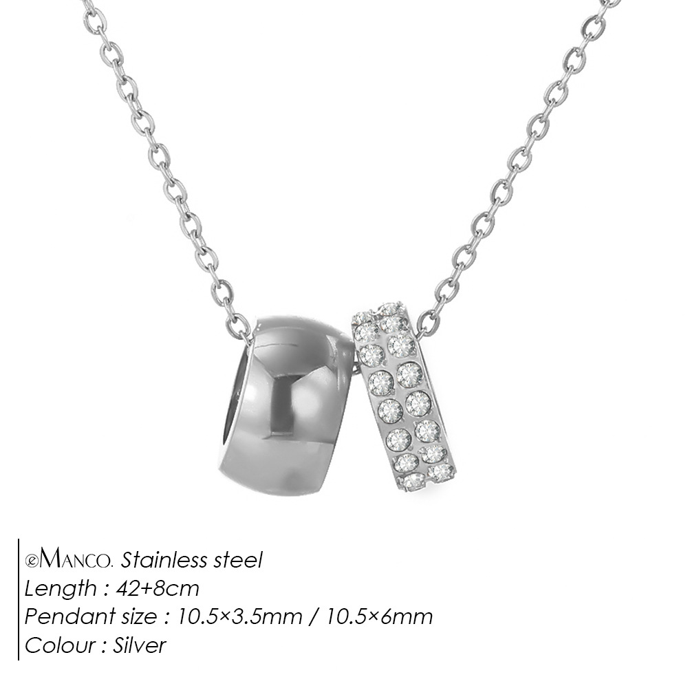 eManco New Stainless Steel Rhinestone Inlay Narrow Face Ring 14k Wide Face Circle Double Pendant Necklace