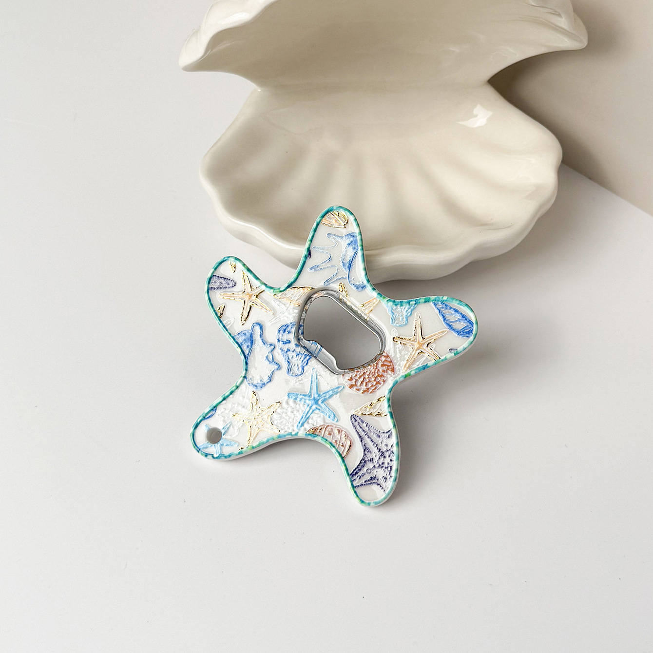 Ocean Series Starfish Fridge Magnet Bottle Opener Unique Embossed Gold Foil Process Ocean Fridge Magnet