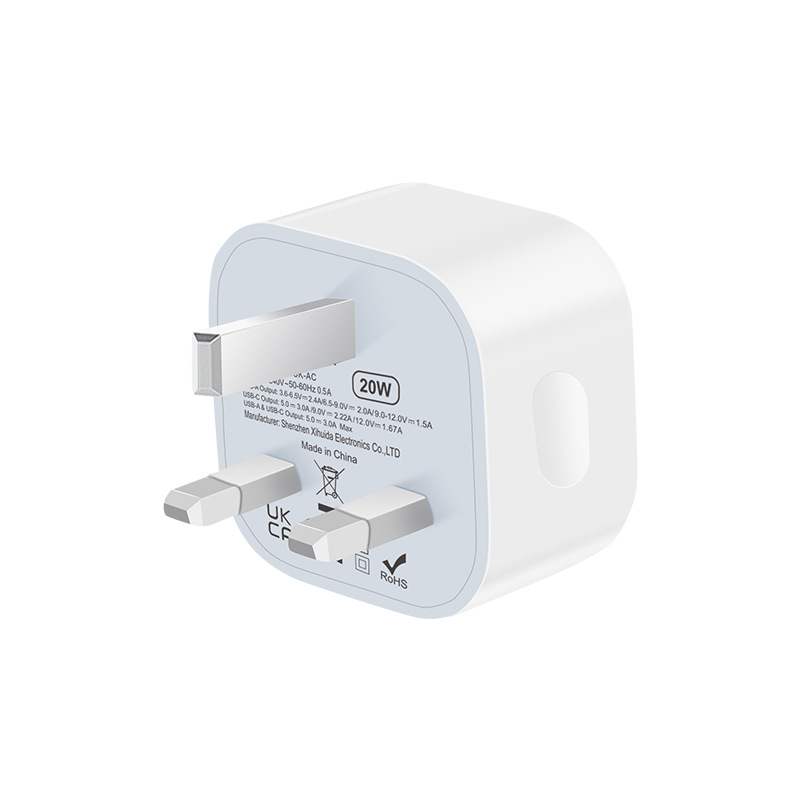 PD20W charger for Samsung Apple 15 charger UKCA certified 20W UK standard AC multi-port plug