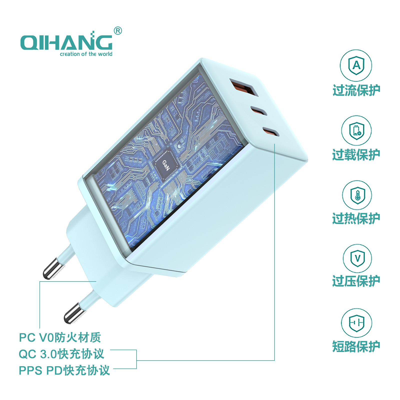 65W GaN Charger Laptop Tablet Phone Fully Compatible PD Multi-Port EU Standard Fast Charging Power Supply