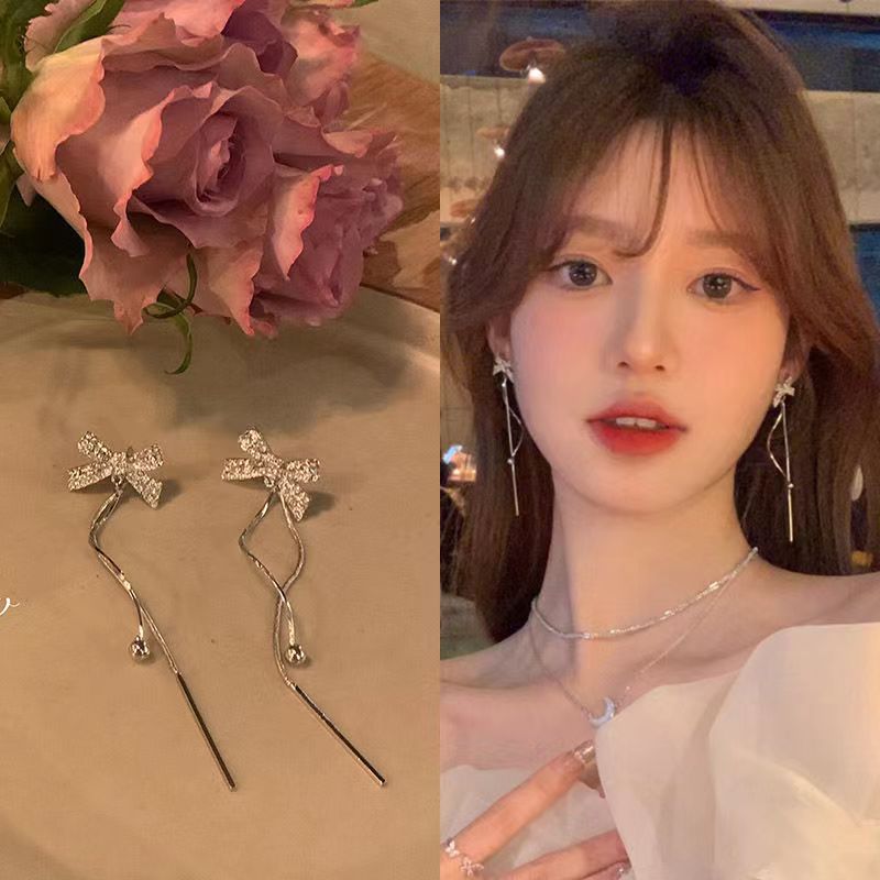 Silver needle earrings women long tassel earrings ear accessories