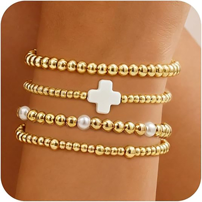 Cross Gold Beaded Bracelet Heart Knot Geometric Ring Hand Jewelry Best Selling New