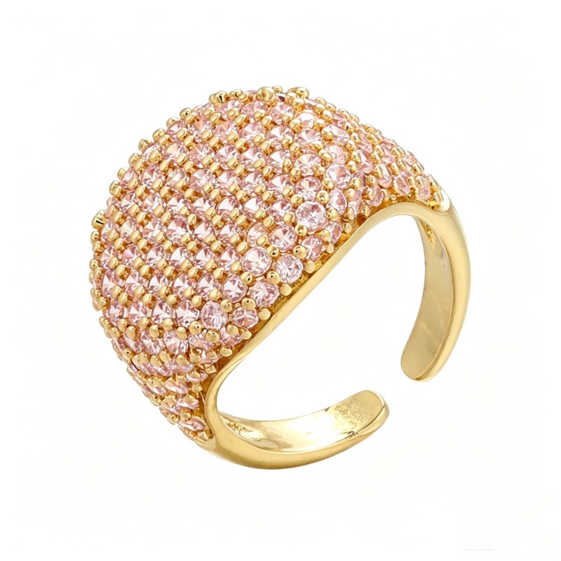 HECHENG Jewelry Full Diamond Round Ring Open Geometric Zircon Ring 18K Gold Plated VJ337