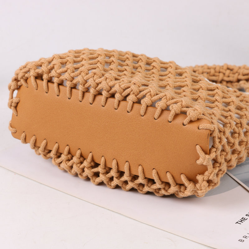 Daily simple cotton mesh handbag, hollow woven handbag, fresh colorful woven handbag