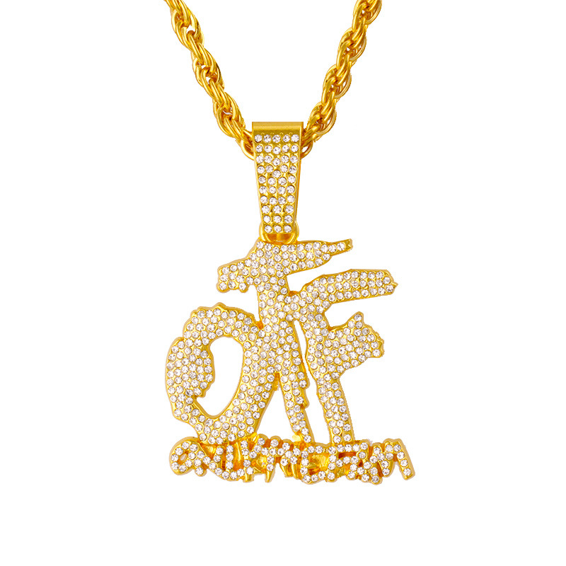 Hip-hop full diamond spliced letter OFF pendant necklace punk rap Cuban jewelry
