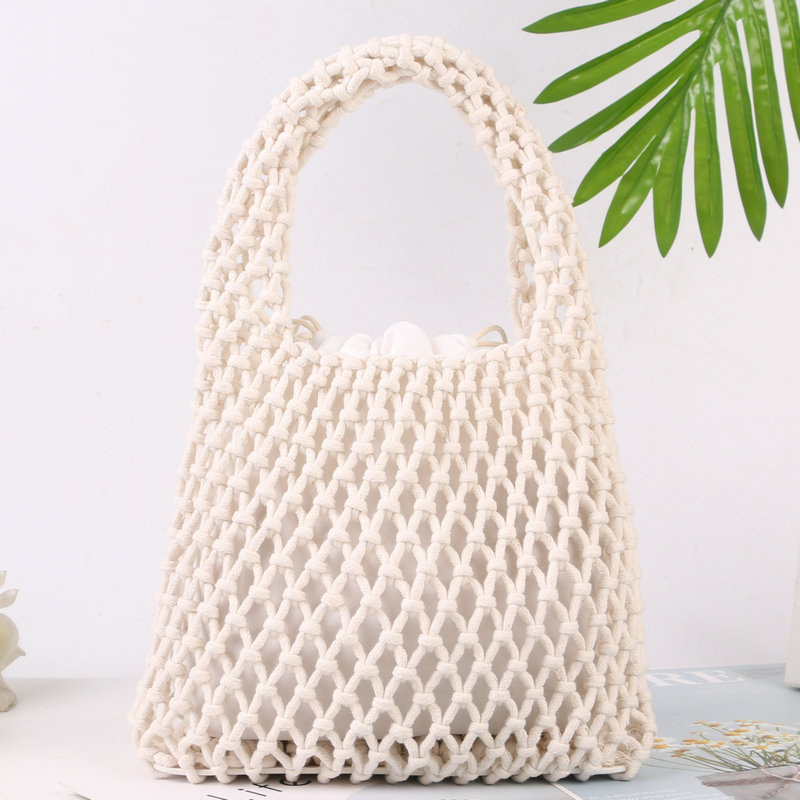 Daily simple cotton mesh handbag, hollow woven handbag, fresh colorful woven handbag