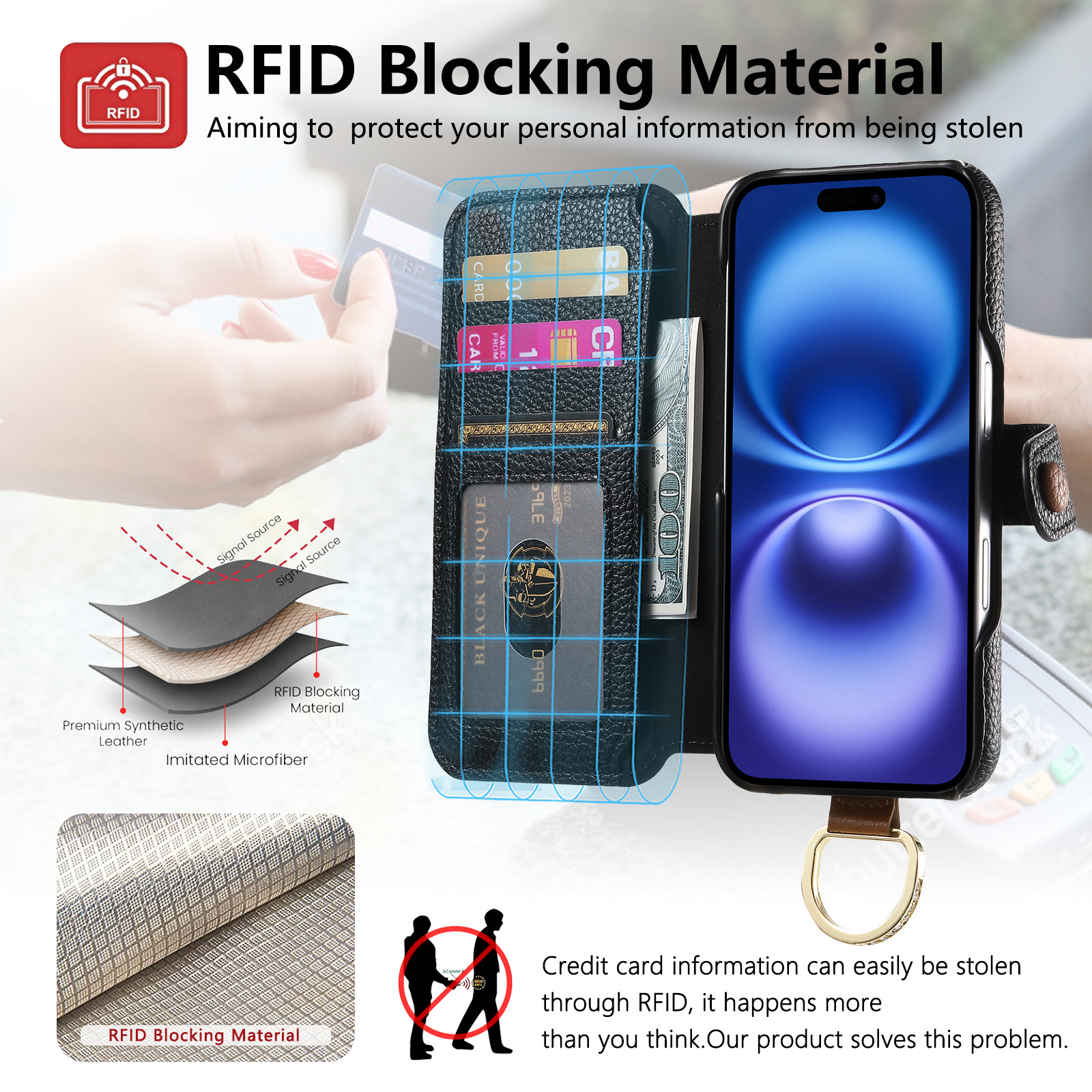 Litchi grain faux leather back adhesive flip phone leather case for Apple 18 phone case card slot iPhone18 shell