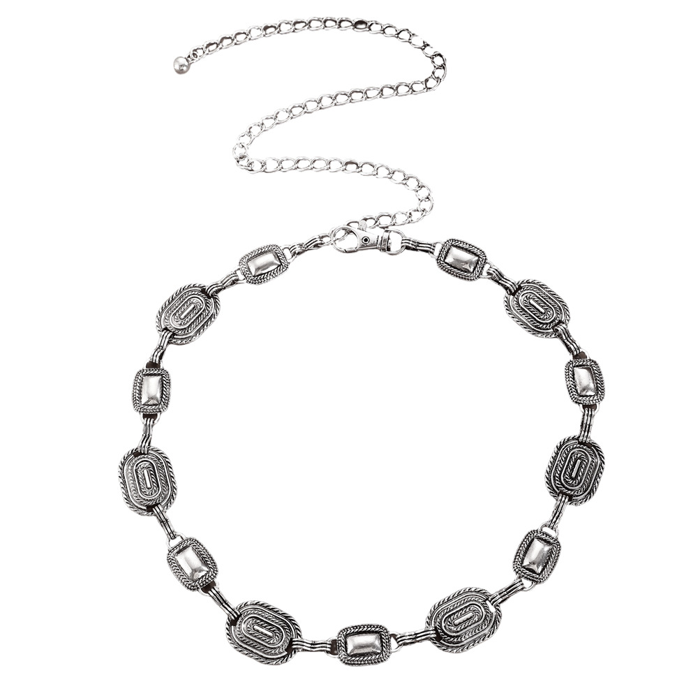 Waist Chain Women Decorative Thin Belt Simple with Dress Silver Ethnic Style Iron Chain Skirt Belt with Tassel