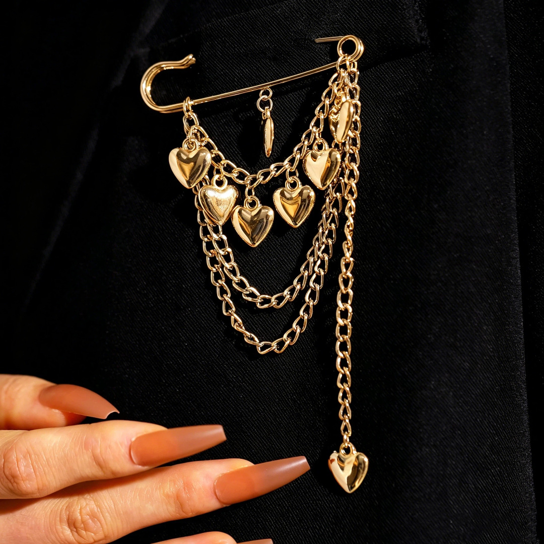 Accessories Paperclip Chain Brooch Men Women Punk Hip Hop Love Pin Suit Tassel Accessories