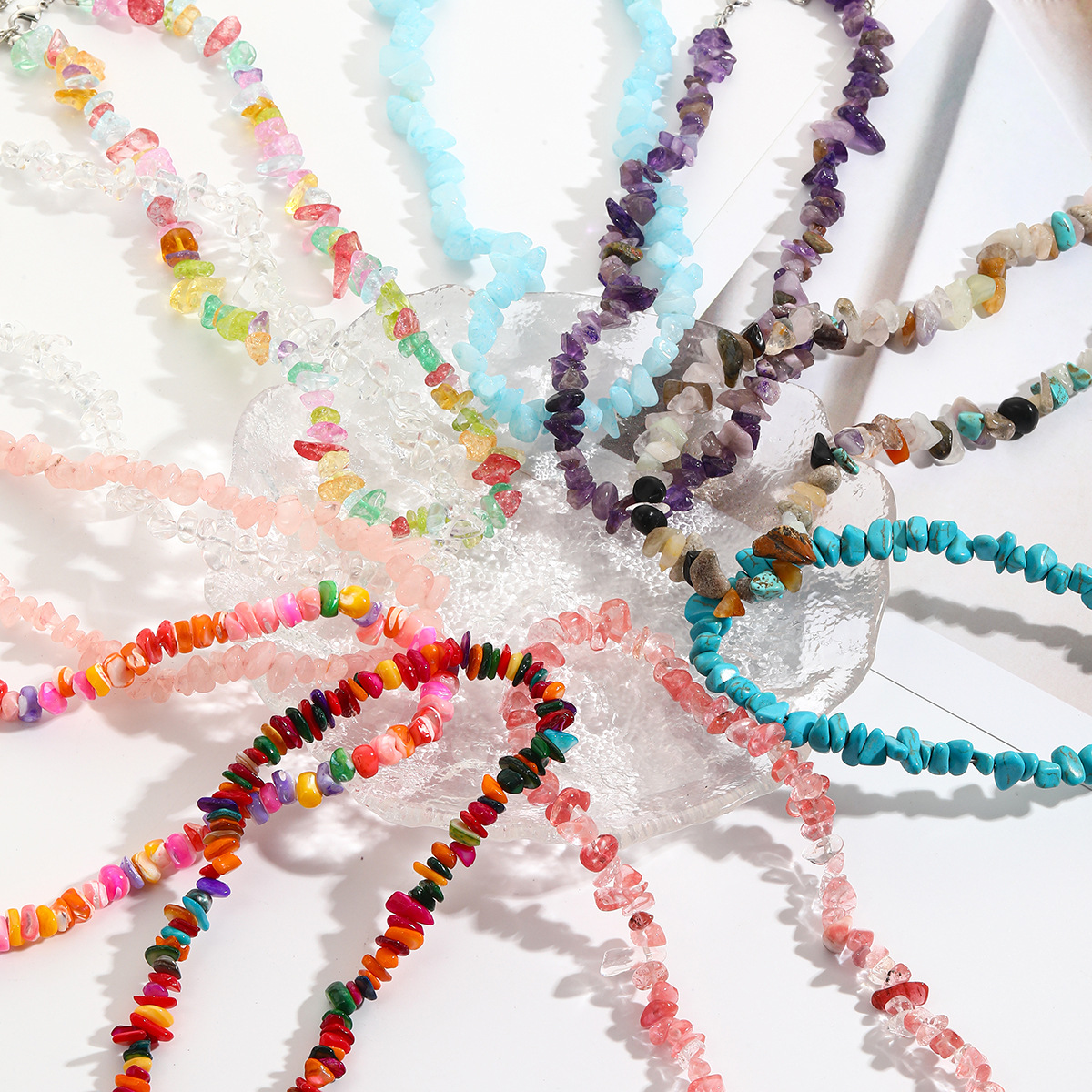 Necklace summer jewelry Bohemian colorful gravel necklace women natural stone necklace