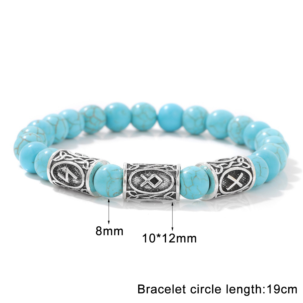 New rune symbol Norway bracelet for men tiger eye stone turquoise elastic rope unisex bracelet