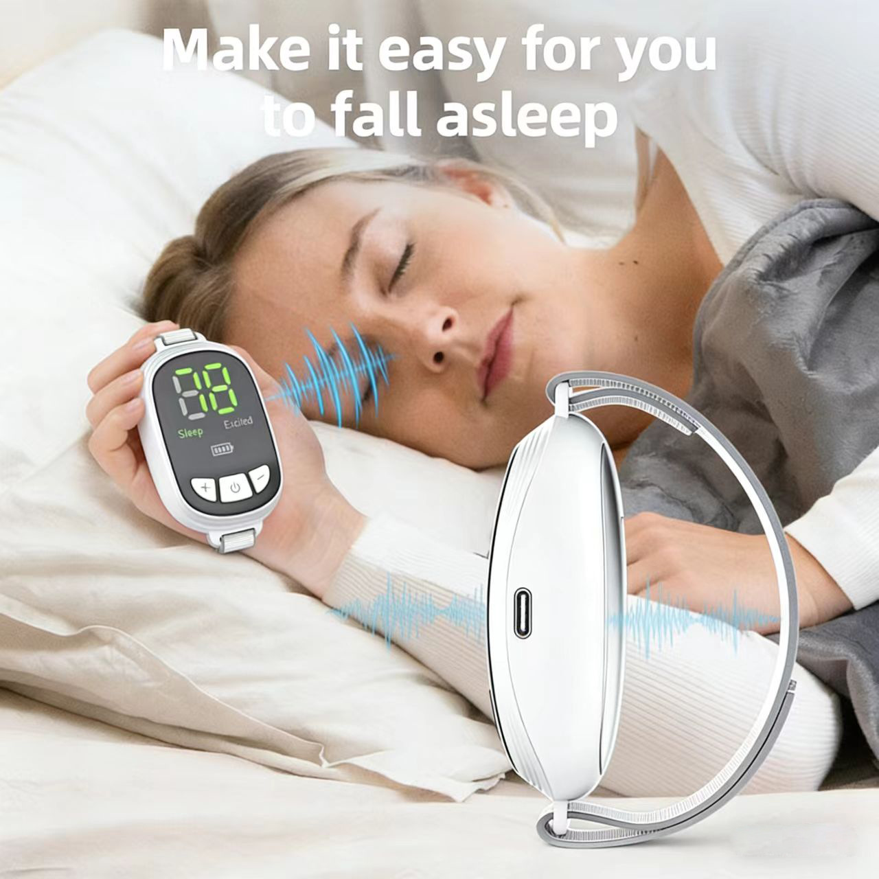 Microcurrent smart sleep device handheld stress relief sleep aid device low frequency pulse device anxiety insomnia physiotherapy device
