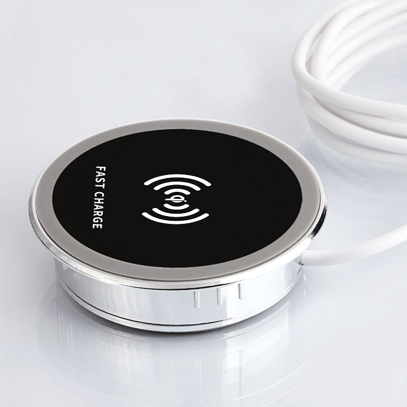 15W Smart Home Furniture Office Embedded Desktop Wireless Charger with USB Fast Charging Phone Qi Wireless Charger