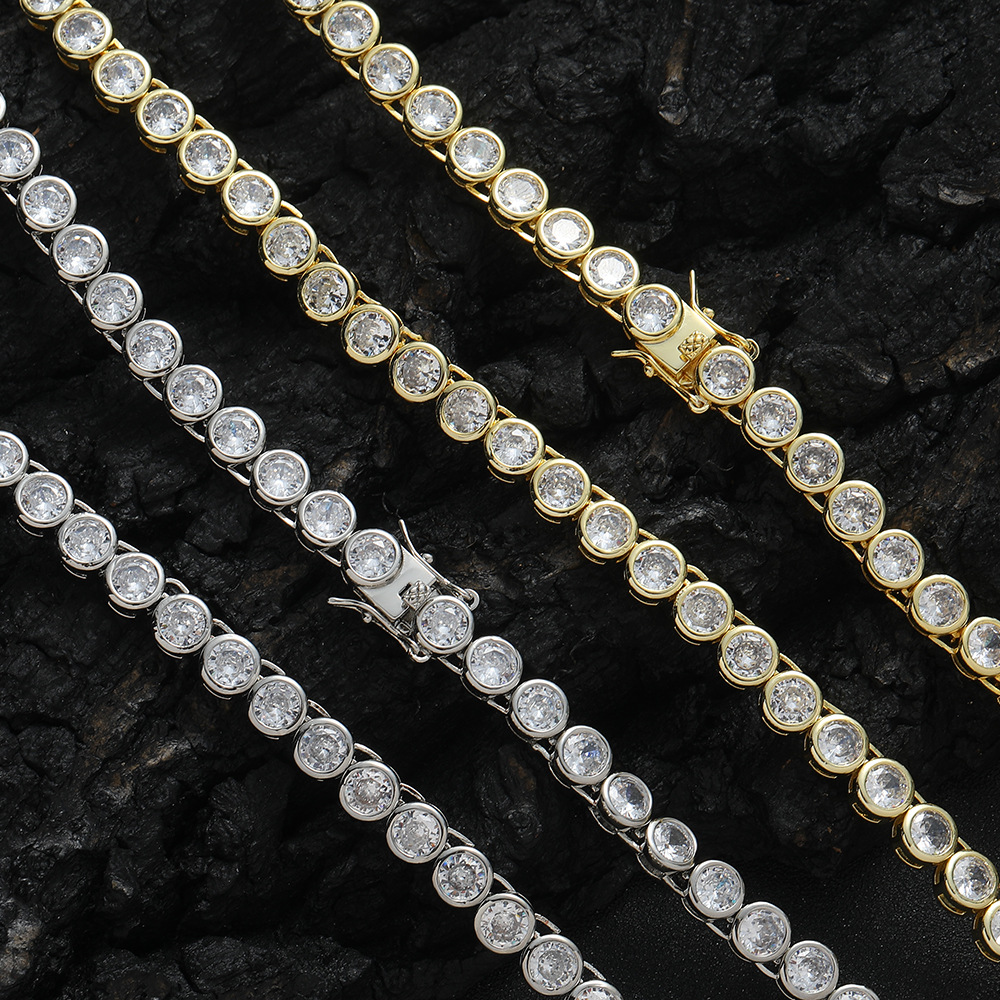 3mm 4mm 5mm bezel-set tennis chain hip-hop jewelry choker necklace layered new full bezel tennis bracelet