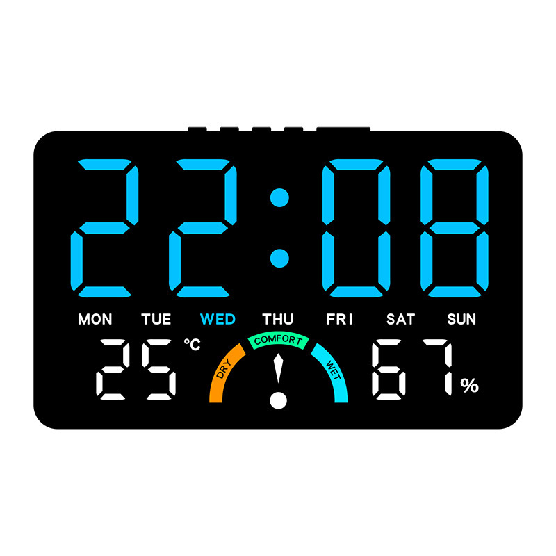 Home Temperature and Humidity LED Electronic Clock Simple Large Screen Hanging and Standing Two-Use Clock Multifunctional Bedside Alarm Clock GH9007